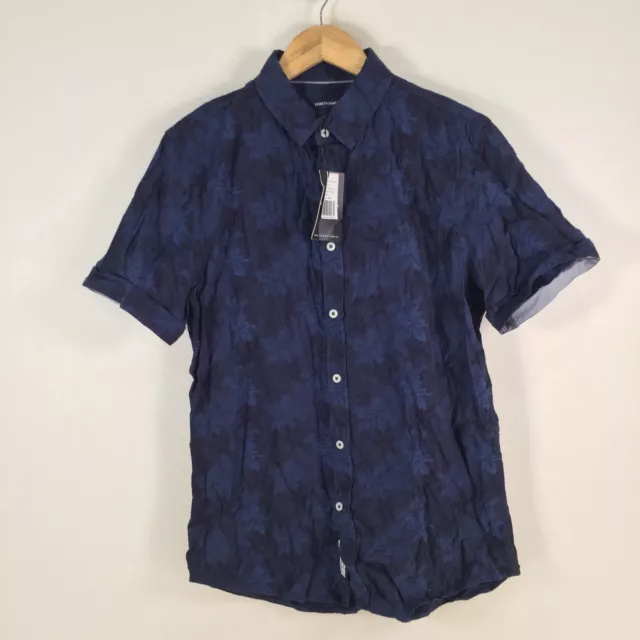 NEW Sportscraft mens button up shirt size M navy blue floral short sleeve 078651