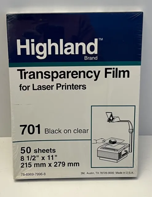 Highland Transparency Film For Laser Printers 701 Black On Clear - NIB Sealed