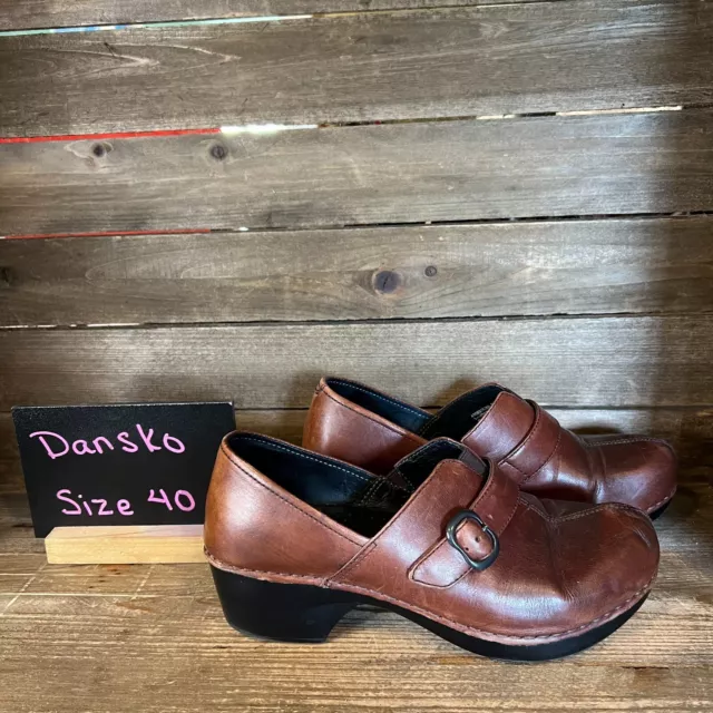 Womens Dansko Solstice Brown Leather Clogs Shoes Size EU 40 US 9.5-10 M GUC