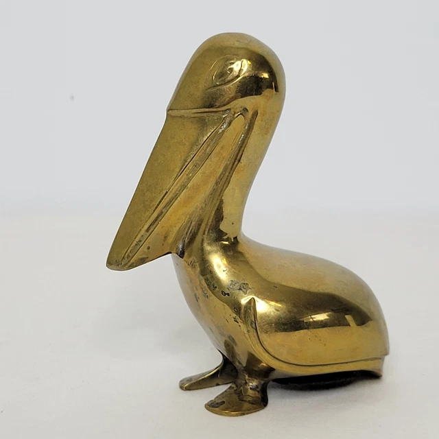 Vintage Brass Pelican Bird Figurine Nauctical Sea 4.5" x 3.5"
