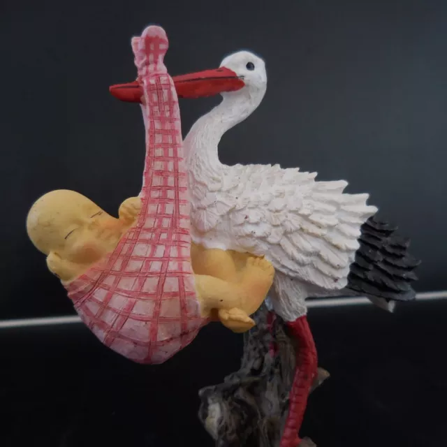 Statue Figurine Cigogne Bebe Resigne Vintage 3