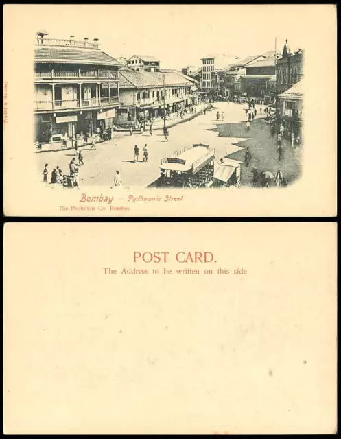 India Old Postcard Bombay Pydownie Pydhownie Street Scene Tram Tramway Tramlines
