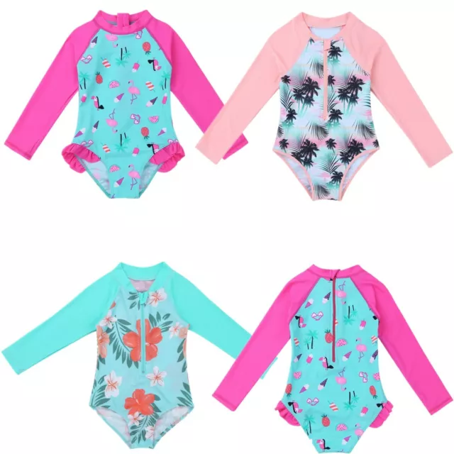 Girls Swimsuit Swimwear Sea Bathing Suit Kids Long Sleeves Rash Guard Beachwear