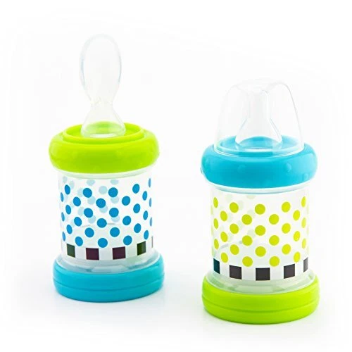 Baby Food Nurser – 4+ Months Set of 2- 4oz 100% Silicone Nipple and Spoon BPA