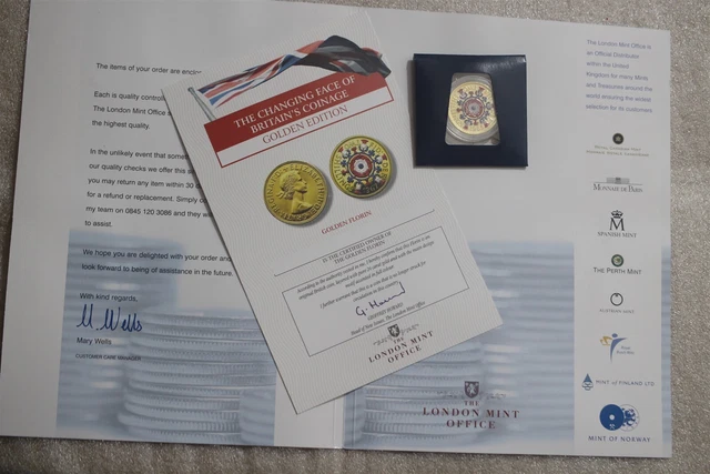 🧭 🇬🇧 Uk Florin Enamelled Gold Plated With Coa B64 #22 Cg40
