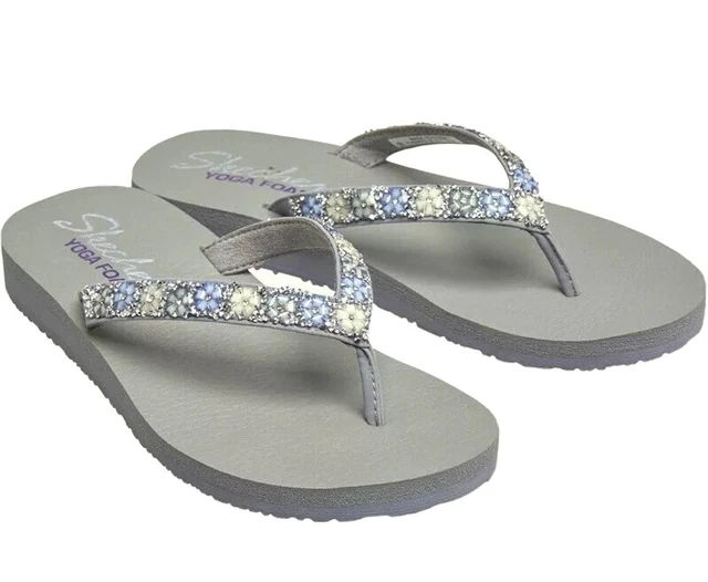 SKECHERS YOGA FOAM MEDITATION DAISY DELIGHT NAVY FLIP FLOPS SIZE 11 M NEW