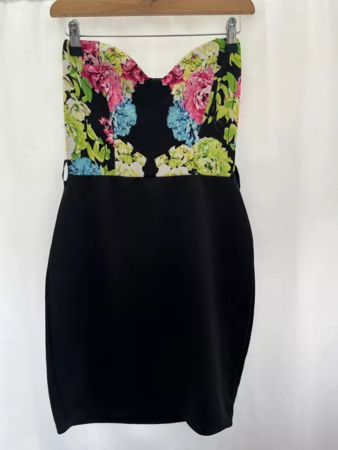 Boohoo Black Floral Top Dress Size 10/12 Sleeveless Short Polyester Women’s