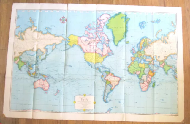 Vtg Rand Mcnally Cosmopolitan World Map~Large Paper Map~51"X34"