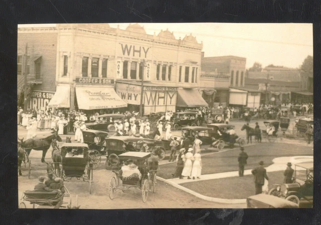 Real Photo Worthington Indiana Downtown Street Scene Postcard Copy