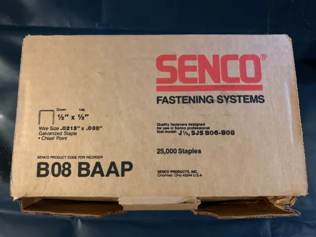 SENCO B08BAAP 22 Ga. 1/2" Crown Fine Wire Galvanized Staples, 25,000/Box