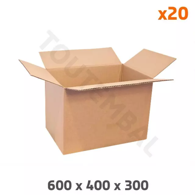 Caisse carton simple cannelure 600 x 400 x 300 mm (par 20)