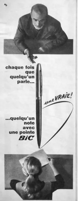 Publicité Presse 1957 Bic Chaque Fois Que Quelqu'un Parle Un Note Avec La Pointe