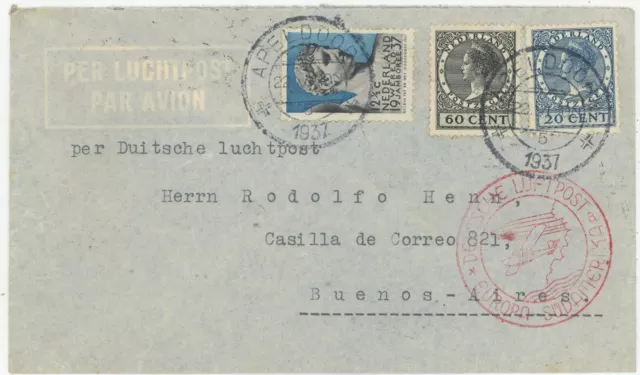 Niederlande Luftpost Brief Apeldoorn Buenos Aires Argentinien 1937