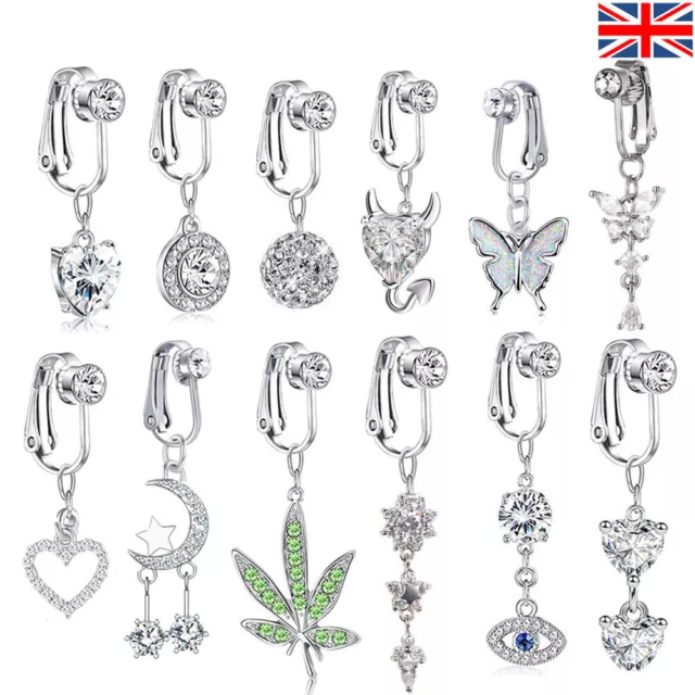 Fake Belly Ring Clip On Dangle Belly Button Rings Surgical Steel Non Piercing UK