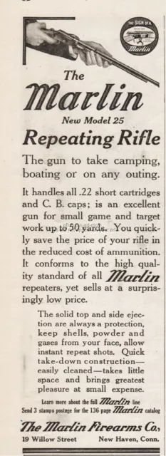 1910 Marlin Model 25 Repeating Rifle Vintage New Haven CT Vintage Magazine Ad