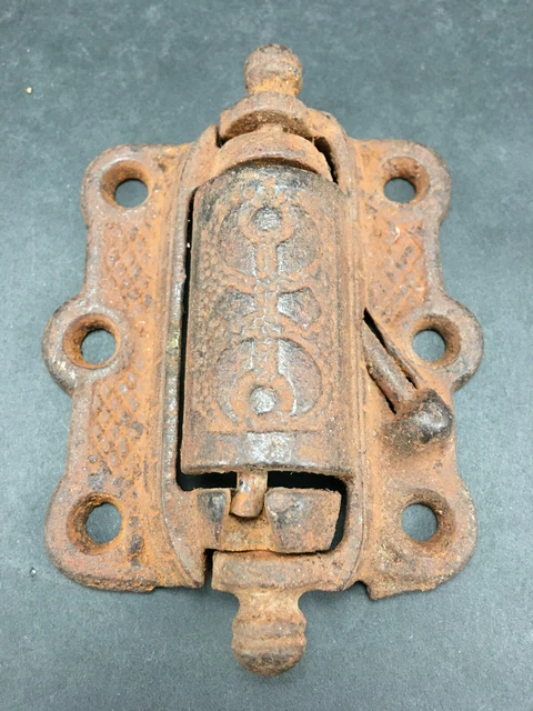 Antique Spring Screen Door Hinge Cast Iron Circa 1900 Ornate Design Rusty Works