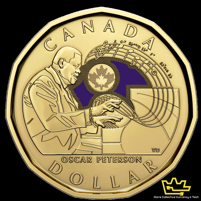 BU 2022 Canada Loonie Oscar Peterson Dollar $1 Uncirculated Coin - Colored