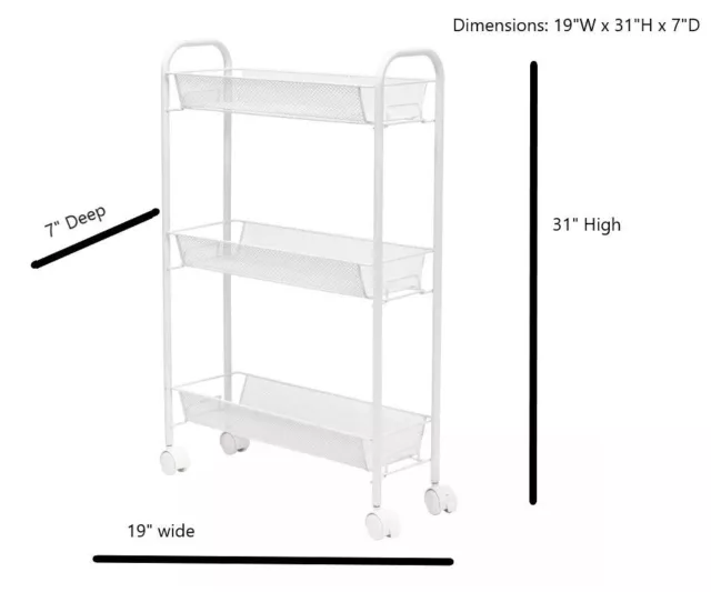 Honey-Can-Do Wire Mobile Utility Cart with Lockable Wheels White (CRT-08582)