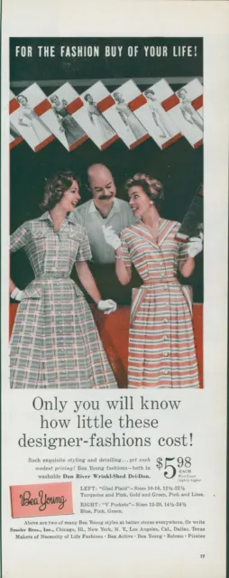 1958 Bea Young Dresses Dan River Wrinkl Shed Dri Don Gloves Vintage Print Ad L14