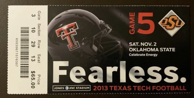 Texas Tech Red Raiders 11/2/2013 NCAA football ticket stub vs Oklahoma State