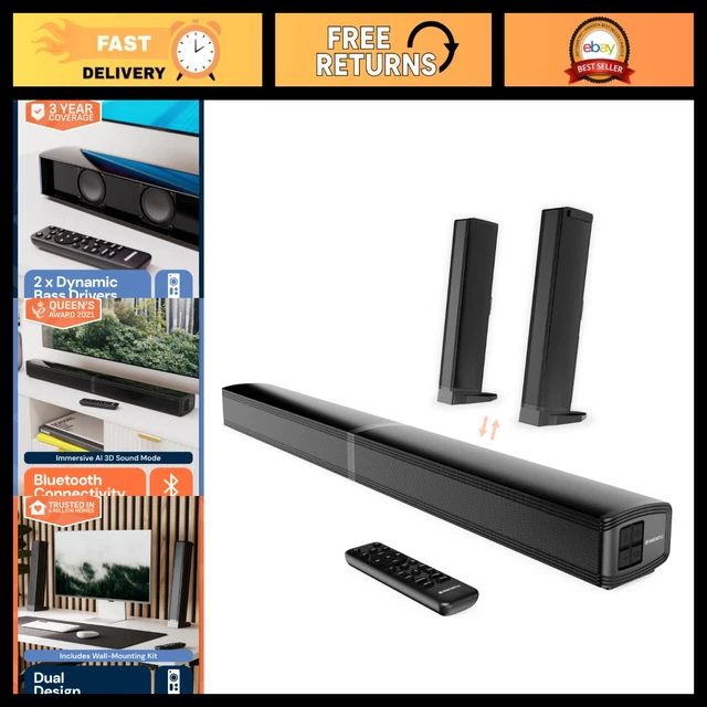 SPLIT SOUND BAR for TV - Wireless Bluetooth, Surround Sound, Compact ...