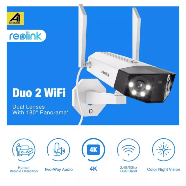 Reolink Duo 2 WiFi 4K 8MP Dual Lens Wireless Security Camera 180° Panorama