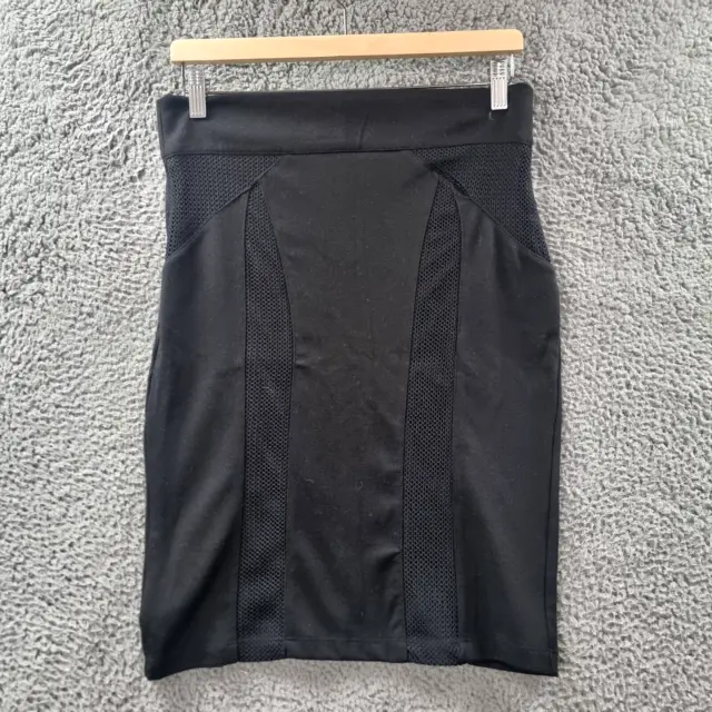 New FOREVER 21 Bodycon Skirt Size L Black Stretch Knit Knee Length