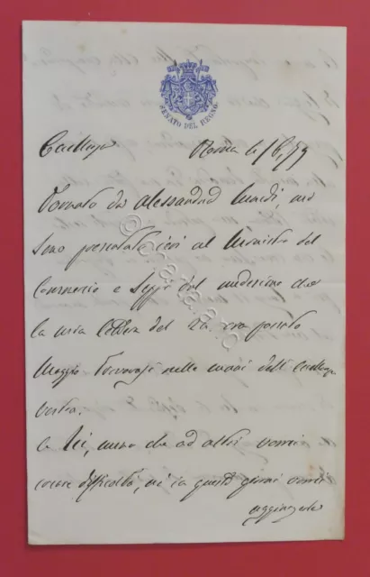 Lettera manoscritta con autografo senatore Vittorio Sacchi - 1879