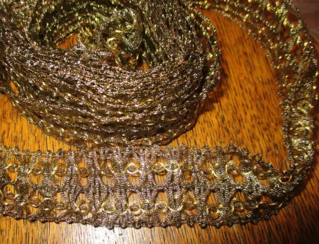 BTY Antique Vintage 1  1/4" Metallic Gold  paper thin open weave  Trim ~ NOS