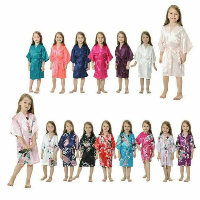 UK Silk Satin Flower Girls Child Kimono Robe Nightwear Wedding Gown dressing4-12