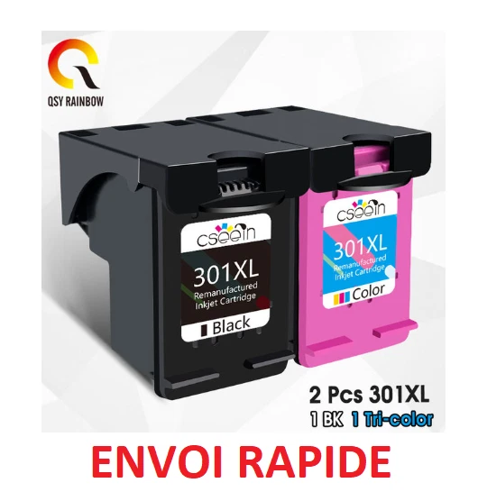 HP301 XL - Lot de 2 Cartouches d'encre pour HP 301 : Noir + couleur - QSYRAINBOW