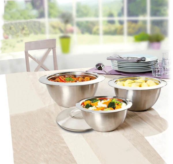 Westfalia Thermoschüssel-Set, 6-teilig mit Deckel, 1L + 2L + 3L, Edelstahl - Neu