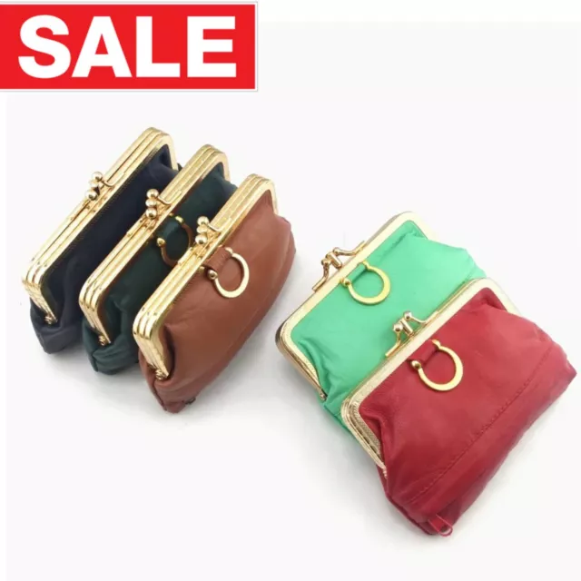 Womens Mini Real Leather Coin Purse Wallet Cash Pouch Clutch Small Bag Top Clasp