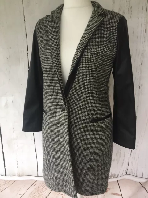 Wool coat with deals faux leather sleeves