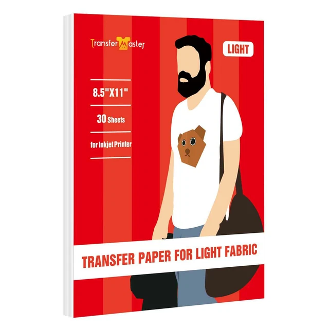 30 SHEETS PRINTABLE Light Tshirt Ironon Heat Transfer Paper Inkjet