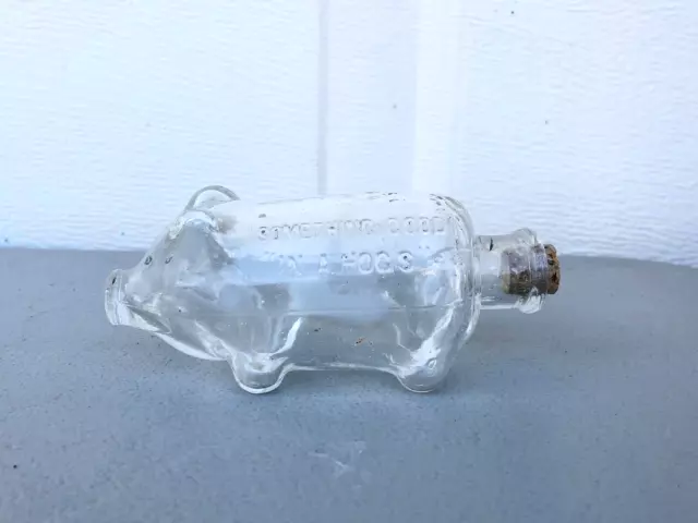 Figural Pig Whiskey Antique Glass Bottle "Something Good in a Hog's"