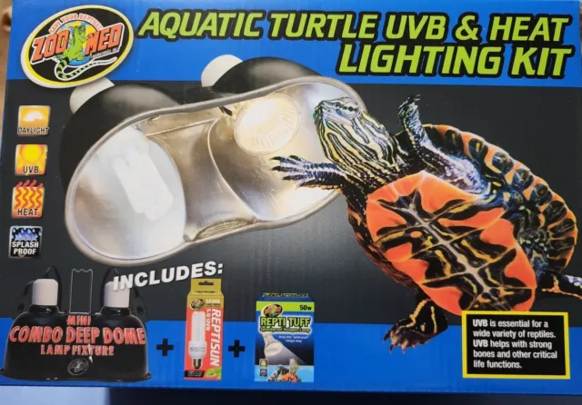 Zoo Med Aquatic Turtle UVB & Heat Lighting Kit - Pet Tank Light Fixture & Bulbs