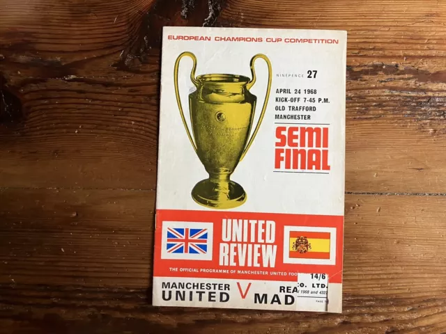 Manchester Utd v Real Madrid 1968 European Cup Semi Final ‘no writing’