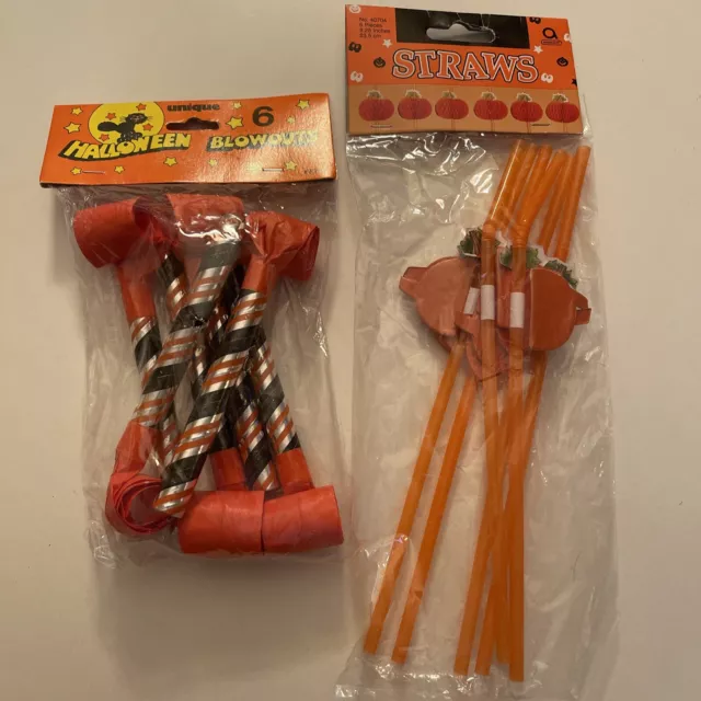 Vintage Halloween Noisemakers Party Favors Blowouts & Honeycomb Straws LOT 2