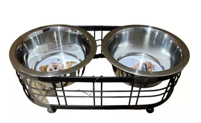 STAINLESS STEEL Elevated Double Pet Feeder DOG CAT Water & Food Dish w/ Stand SM