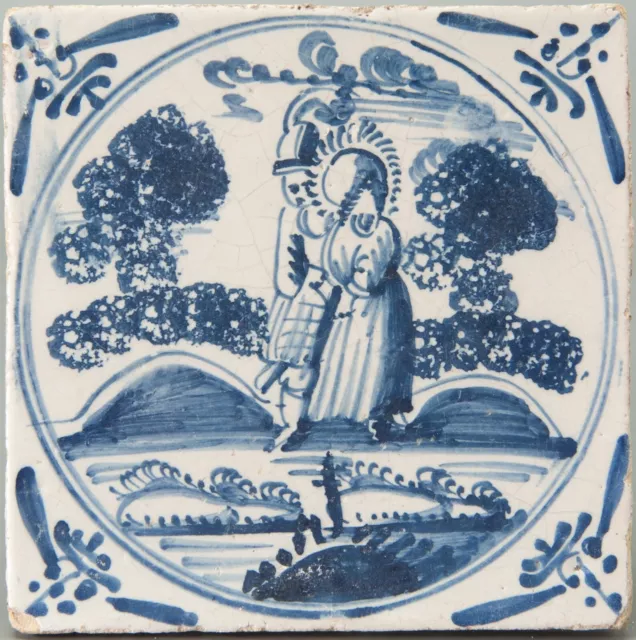 Nice Dutch Delft Blue biblical tile, 18th. century.