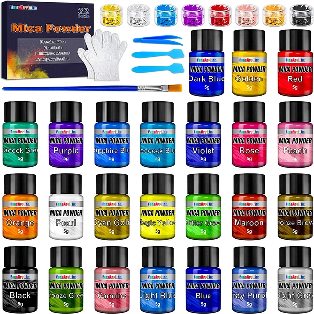 Polvo de mica para resina epoxi, 32 colores x 5G pigmento de mica en polvo colores metálicos