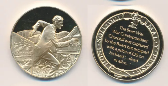 Great Britain: Churchill At Boer War 25.6g Gilt Sterling Silver Medal