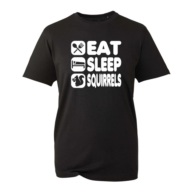T-shirt scoiattolo Eat Sleep divertente preferita animale scherzo meme persone pigre