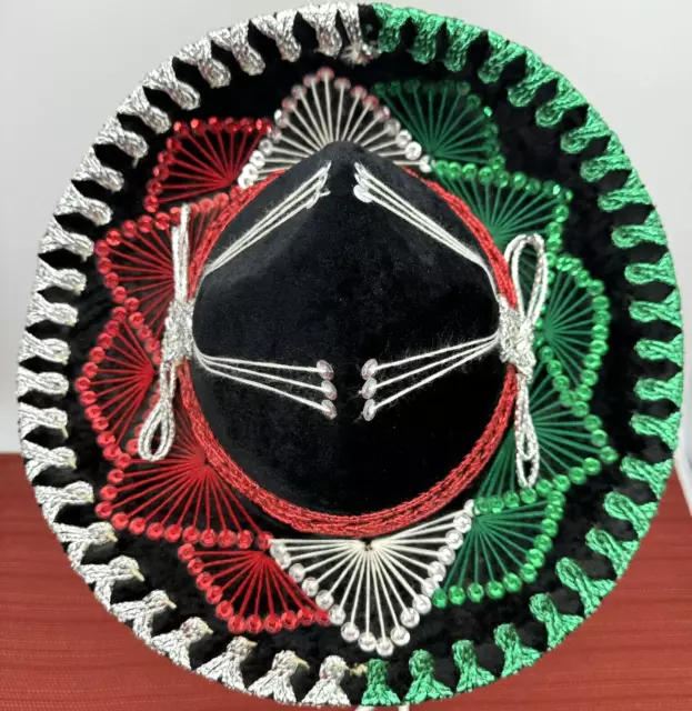 SALAZAR YEPEZ  Velvet Multi-Color Mexican Sombrero Mariachi Hat Black Green Red