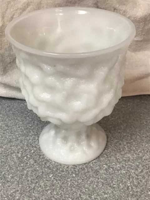 E O BRODY CO Milk Glass Crinkled Pedestal Vase/Planter 6.5"  #M3000 Vintage USA