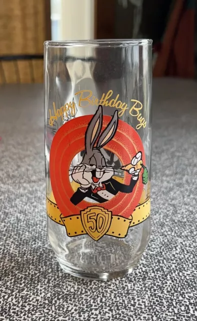 Vtg Happy Birthday Bugs Bunny Looney Toons Glass 50th Anniversary Warner Bros