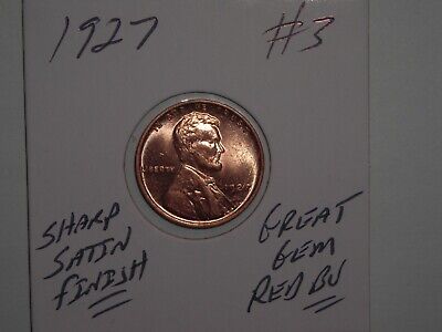 wheat penny 1927 LINCOLN CENT SHARP GEM RED BU 1927-P LOT#3 GREAT GEM RED UNC