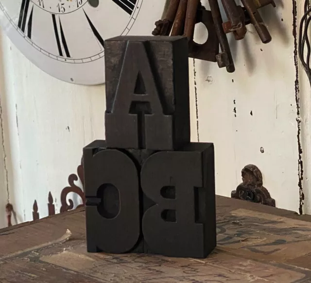 "ABC" caractères d'imprimerie en bois lettres anciennes typographie imprimeur !