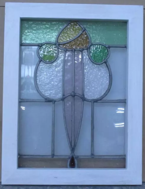 OLD ENGLISH LEADED STAINED GLASS WINDOW PRETTY FLORAL 13 3/4" x 18"